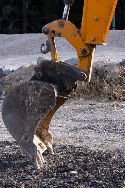 Nahaufnahme Der Baggerschaufel Graben Maschinenteile Industrie Detail Der Planierraupe Schaufel — Stockfoto