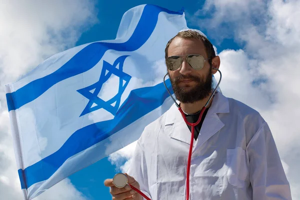 Baard Charmante Amerikaanse Joodse Arts Het Wit Yarmulke Hoed Kippah — Stockfoto