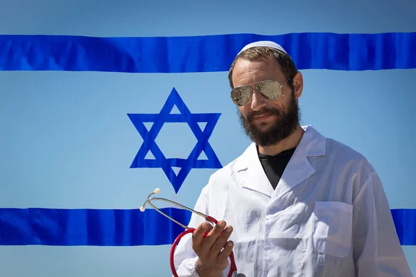 Baard Charmante Amerikaanse Joodse Arts Het Wit Yarmulke Hoed Kippah — Stockfoto