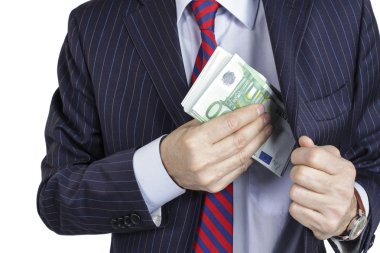 Businessman pocketing a bribe clipart