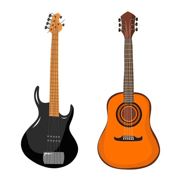 Flat Guitars Acoustic Guitar Electric Guitar White Background — Foto Stock