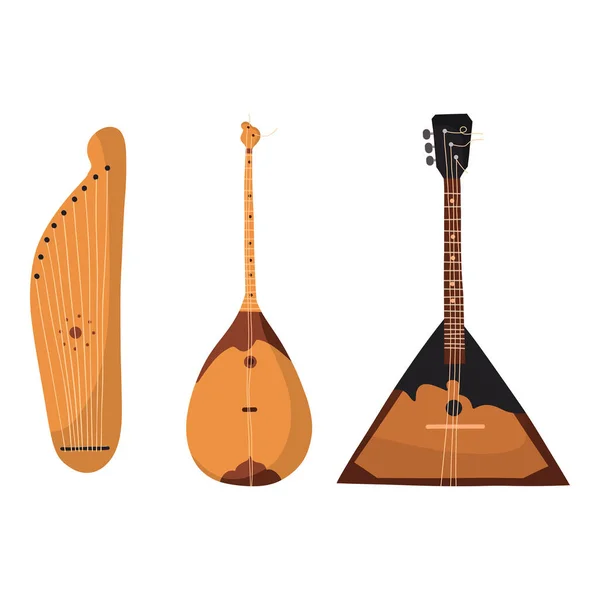 Set Von Saiteninstrumenten Sammlung Von Balalaika Gusli Geige — Stockfoto