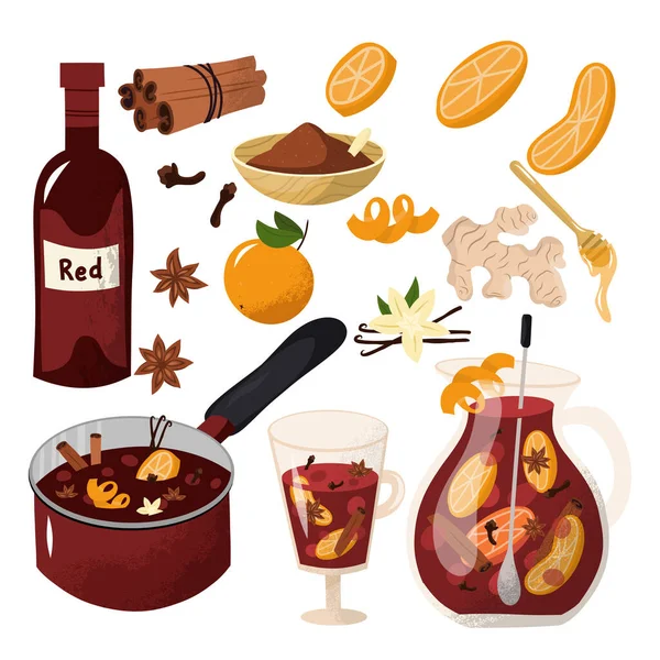 Sada Svařeného Vína Koktejl Anýzem Koření Citrusové Plody Zimě Anýzový — Stock fotografie