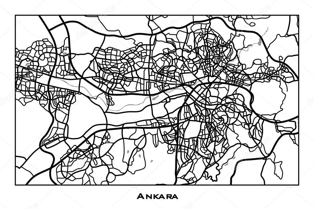 Ankara(Turkey) street network map. Ankara map poster