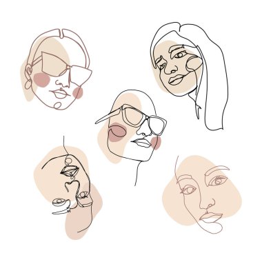 Soyut yüz tek çizgi çizimi. Güzellik Kadını Portresi Minimalist stil