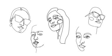 Soyut yüz tek çizgi çizimi. Güzellik Kadını Portresi Minimalist stil