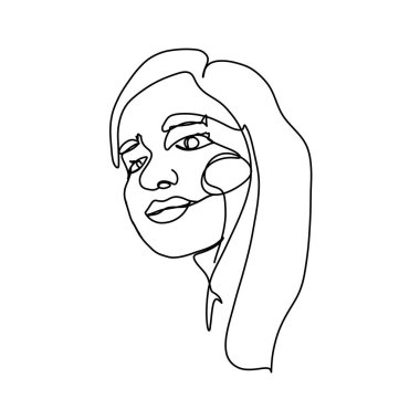 Soyut yüz tek çizgi çizimi. Güzellik Kadını Portresi Minimalist stil