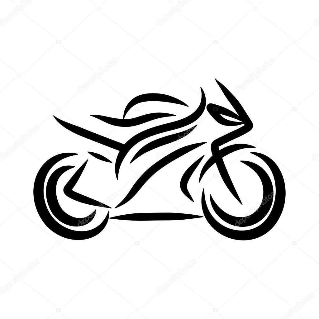 Motorcycle line illustration. Black and white graphics. Element for logo