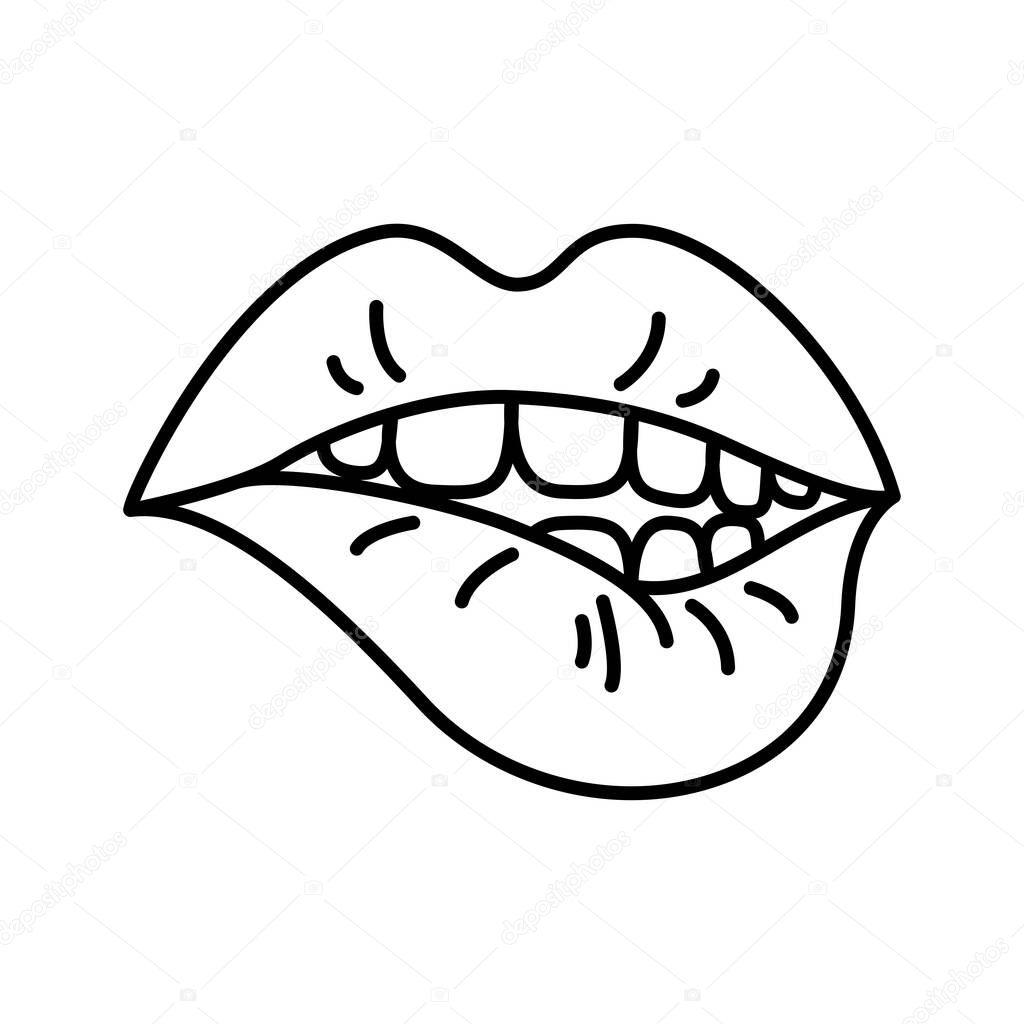 Lips line illustration. Black and white graphics. Element for logo