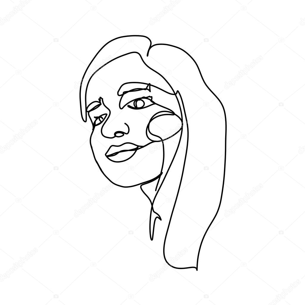 abstract face one line drawing. Beauty Woman Portrait minimalistic style