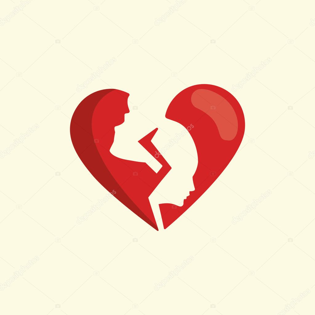 Broken Heart Man Woman Break Up Vector Illustration