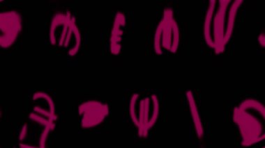 Bulanık mercek bozulmasının hareketli grafiği. Odaklanmış EURO işaretleri deseni. Hiç bitmeyen animasyonda karanlık bir arkaplan. Yayılmış şekillerin kusursuz döngüsü. Fütürist neon görseller.