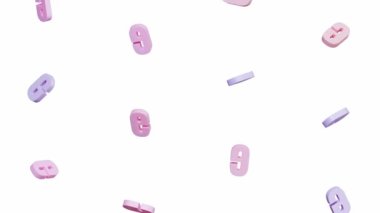 3 boyutlu şekillerin yükselmesi. Minimum hareket tasarımı. İlkel nesnelerin animasyonu. Beyaz arkaplanda yüzen dekoratif harf deseni. 