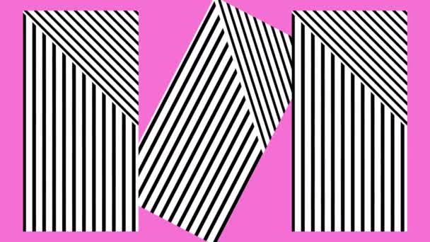 Random Rectangular Shapes Striped Pattern Motion Solid Pink Background Animated — Stock Video