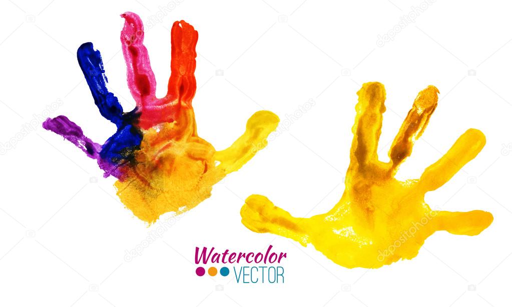 Vector watercolor colorful handprints