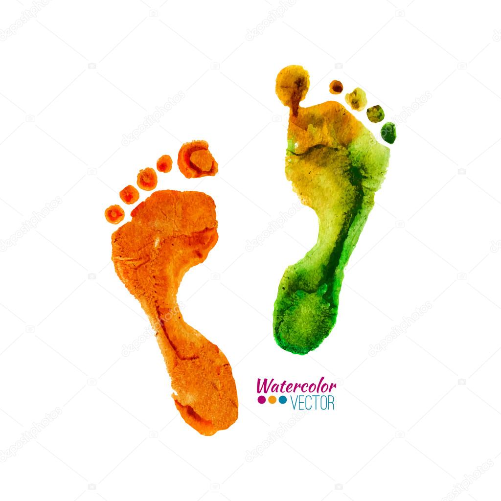 Vector watercolor colorful footprints