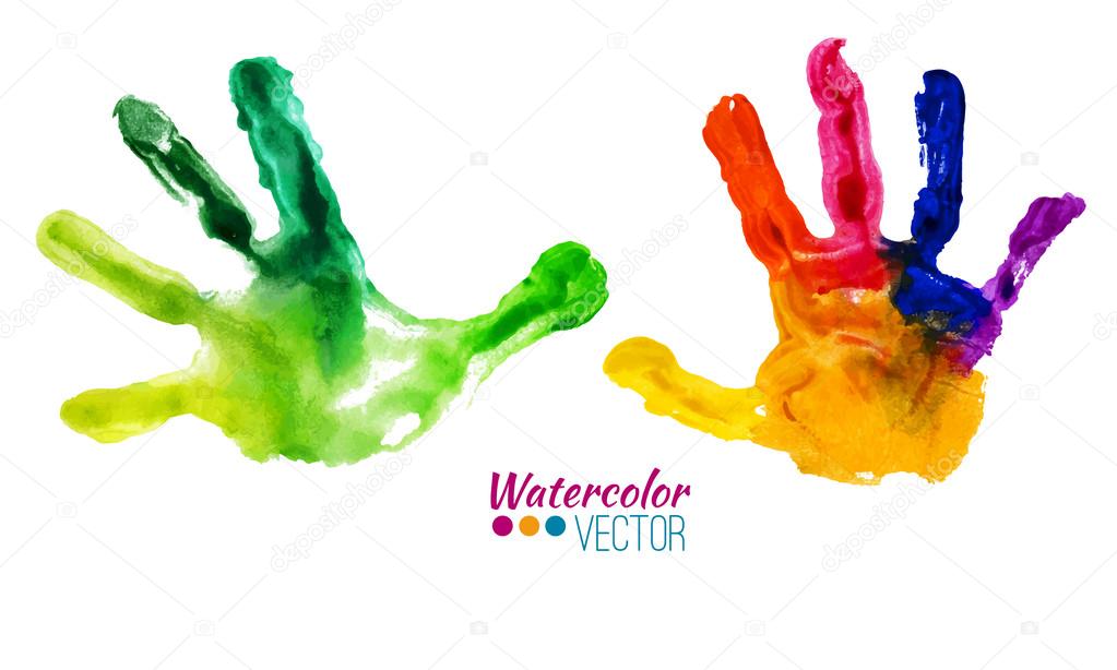 Vector watercolor colorful handprints