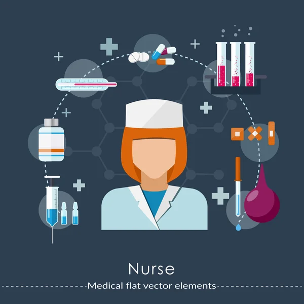 Enfermera ambientada en estilo plano. Salud y concepto médico. Ilustración vectorial . — Vector de stock