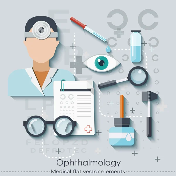 Oftalmologia definida em estilo plano. Cuidados de saúde e conceito médico. Ilustração vetorial —  Vetores de Stock