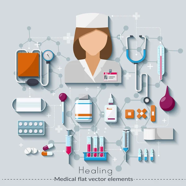 Healthcare and medical concept. Healing set in flat style. Vector illustration — Stock Vector