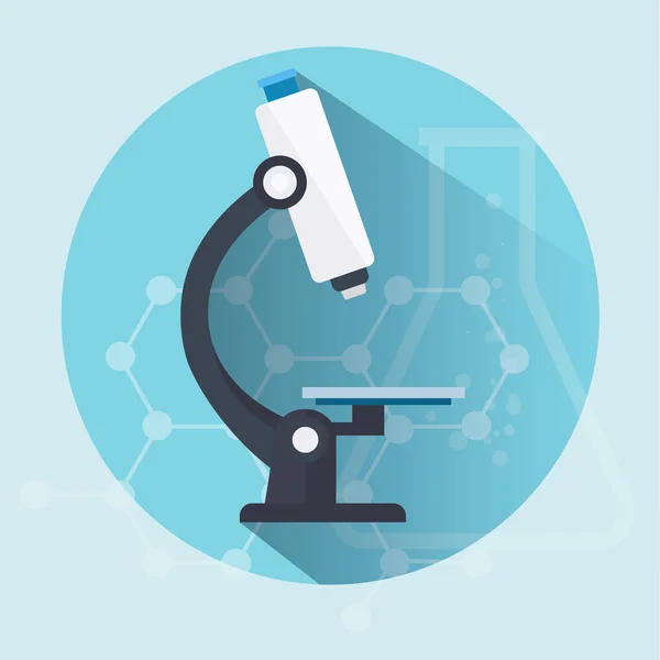 Icono plano del microscopio con sombra larga. Salud y concepto médico. Ilustración vectorial — Vector de stock