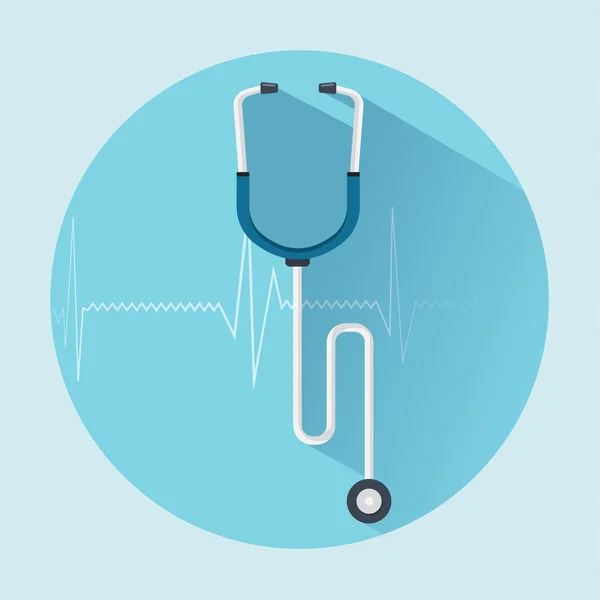 Estetoscopio icono plano con sombra larga. Salud y concepto médico. Ilustración vectorial — Vector de stock