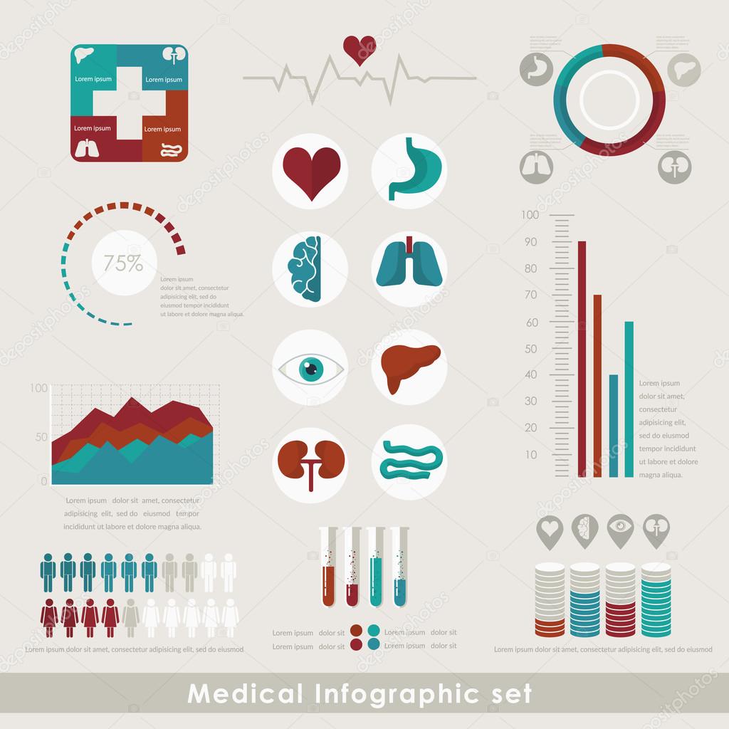 Medical Infographic set in flat style. Healthcare and medical concept. Vector illustration