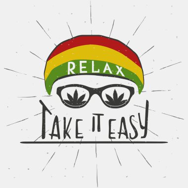 RELAX. TAKE IT EASY. Reggae music concept. Hand drawn typography poster. Vintage vector illustration. clipart