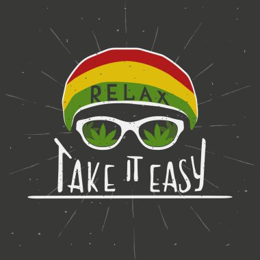 RELAX. TAKE IT EASY. Reggae music concept. Hand drawn typography poster. Vintage vector illustration. clipart