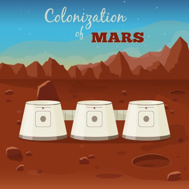 The program of colonization of Mars. Vector illustration