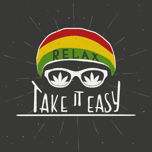 RELAX. TAKE IT EASY. Reggae music concept. Hand drawn typography poster. Vintage vector illustration. — Wektor stockowy