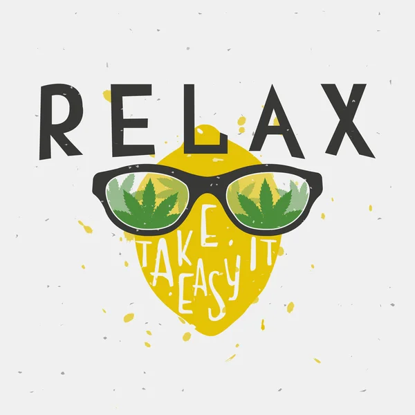 RELAX. TAKE IT EASY. Reggae music concept. Hand drawn typography poster. Vintage vector illustration. This illustration can be used for printing on T-shirts, cards, banners, ads, covers. — Stock Vector