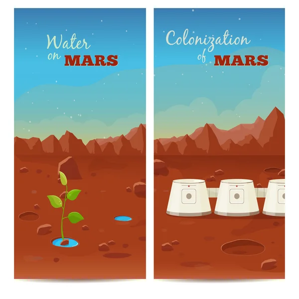 Das Programm der Besiedlung des Mars. Wasser auf dem Mars. Vektorbanner — Stockvektor