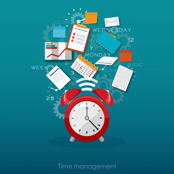 Planificación del concepto de gestión del tiempo, organización, tiempo de trabajo. Ilustración vectorial plana . — Vector de stock