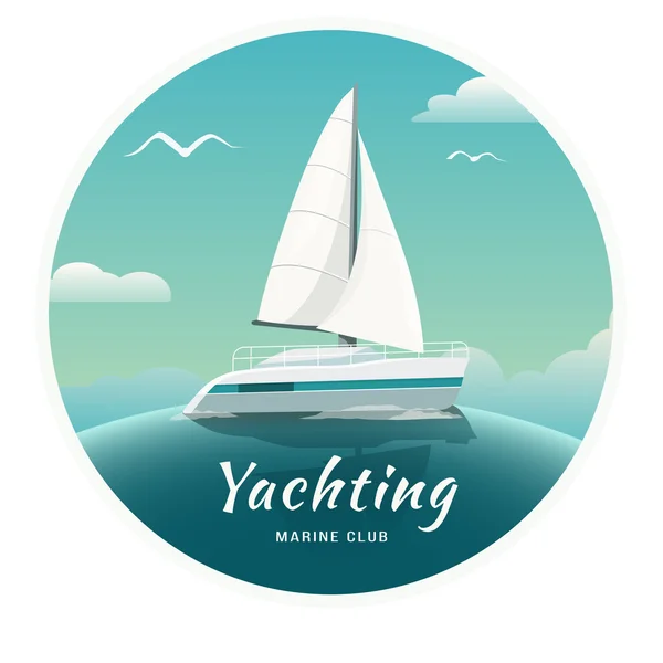 Mare blu con yacht e faro. Crociera in mare su uno yacht. Yachting. Yacht Club. Illustrazione vettoriale — Vettoriale Stock