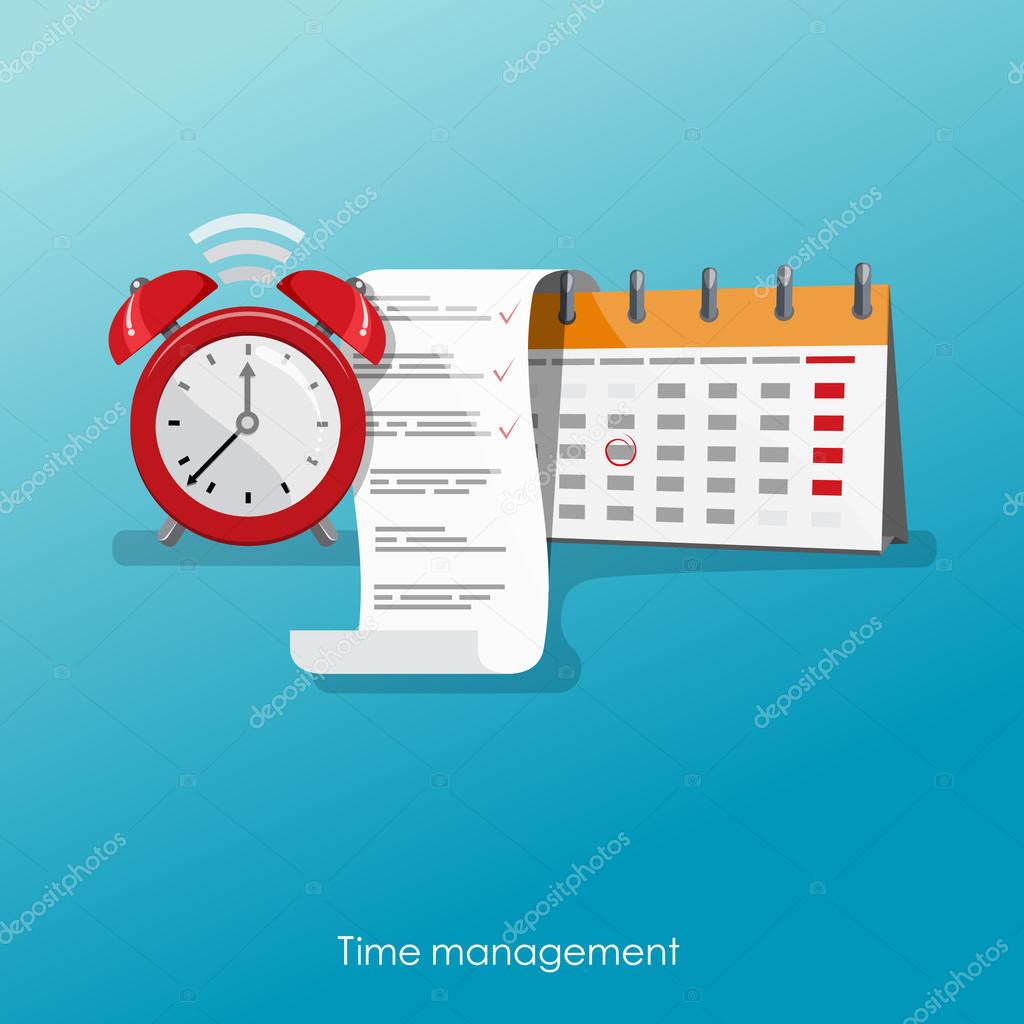 Time management concept planning, organization, working time. Flat vector illustration.