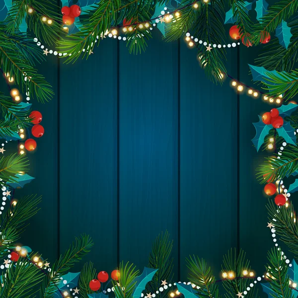 Jul och nyår kort med fir grenar, mistel. Vektor illustration. Stockillustration