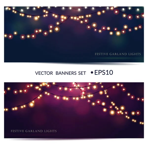 Χριστουγεννιάτικη κάρτα διάνυσμα με γιορτινή γιρλάντα φώτα. Vector εικονογράφηση — Διανυσματικό Αρχείο