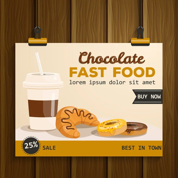 Snabbmat vektor illustration. Kaffe, croissant, donut. Choklad collection. Vektorgrafik