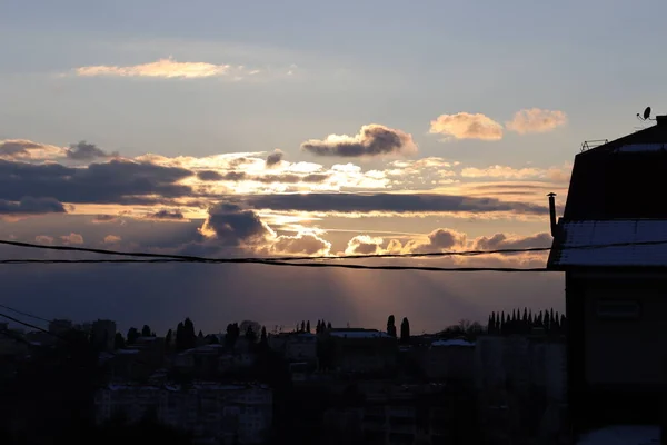 Puesta Sol Sobre Ciudad — Foto de Stock