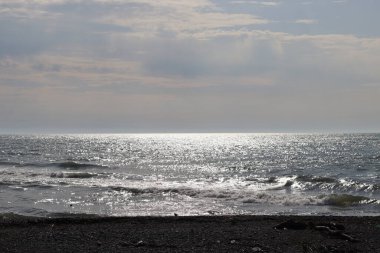 Sahilde dalgalar kopuyor