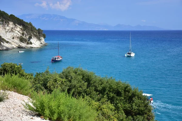 Beautiful Beach Yachts Water Zakynthos Island — Stock Photo, Image