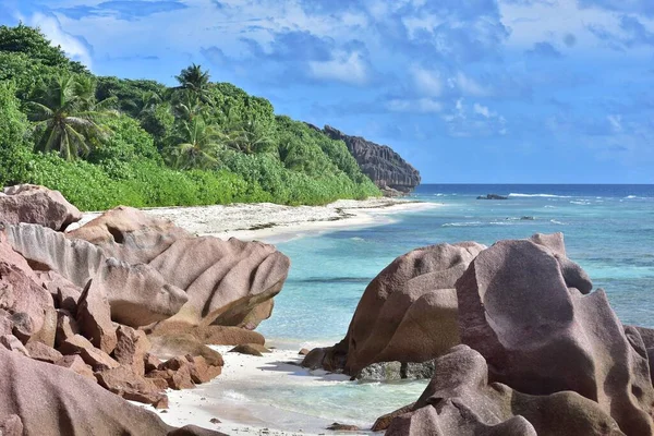 Vue Sur Belle Plage Anse Coco Sur Île Digue Seychelles — Photo