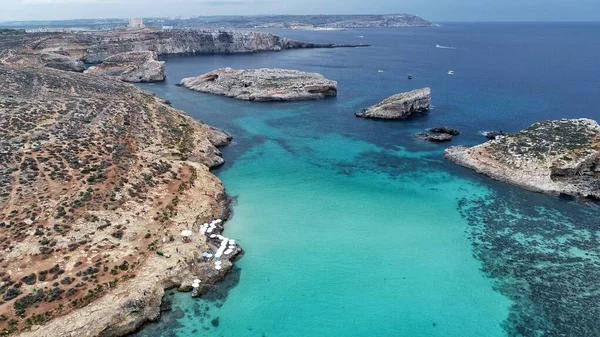 Hermosa Vista Laguna Las Rocas Agua Mar Malta — Foto de Stock