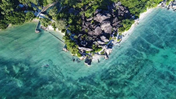 Bela Praia Rochosa Tropical Anse Fonte Dargent Digue Island Seychelles — Fotografia de Stock
