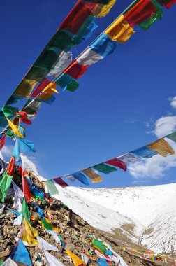 Dua bayrakları ile Tibet görünümü