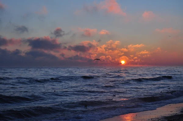 Hermoso amanecer de invierno sobre el mar Báltico en Polonia — Foto de Stock