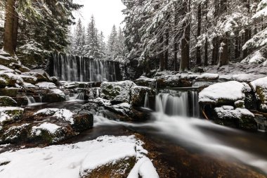 Karkonosze Dağları 'ndaki Karpacz' da vahşi bir şelale