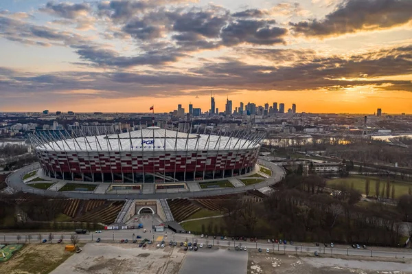 Národní Stadion Varšavě Během Krásného Západu Slunce — Stock fotografie