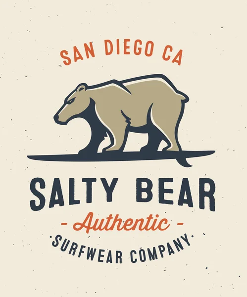 Salty bear surfing apparel design — Stock Vector